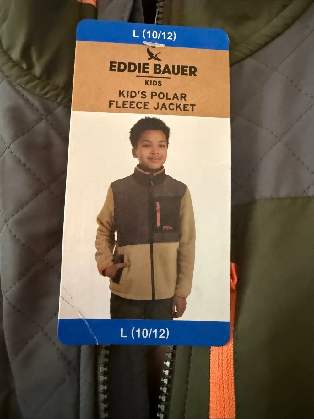 Eddie Bauer Beige Fleece Jacket with Olive and Gray Panels